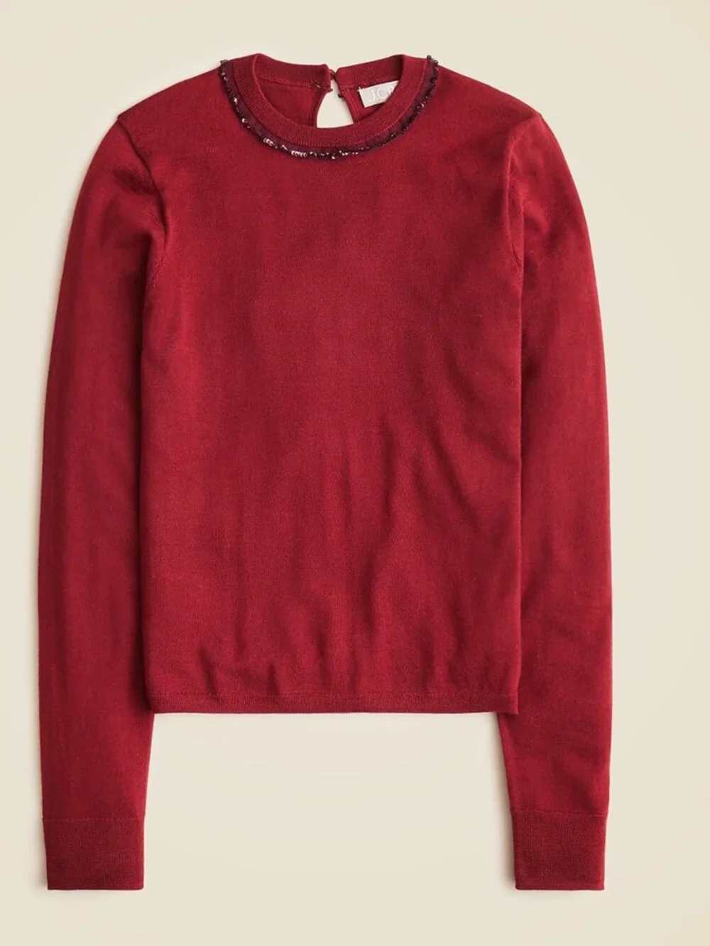 New J. Crew Merino Wool Carolyn Embellished Crewneck Sweater Red Large